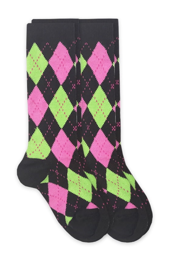 Girls Knee High Argyle Socks 2-Pack, Sizes XS-M
