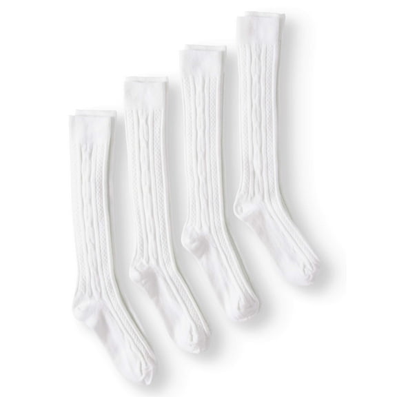 Jefferies Socks Girls Knee High Cable Knit Acrylic School Socks 4-Pack, Sizes 4-14