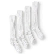 Jefferies Socks Girls Knee High Cable Knit Acrylic School Socks 4-Pack, Sizes 4-14