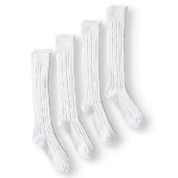 Jefferies Socks Girls Knee High Cable Knit Acrylic School Socks 4-Pack, Sizes 4-14