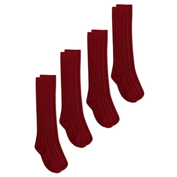 Jefferies Socks Girls Knee High Cable Knit Acrylic School Socks 4-Pack, Sizes 4-14