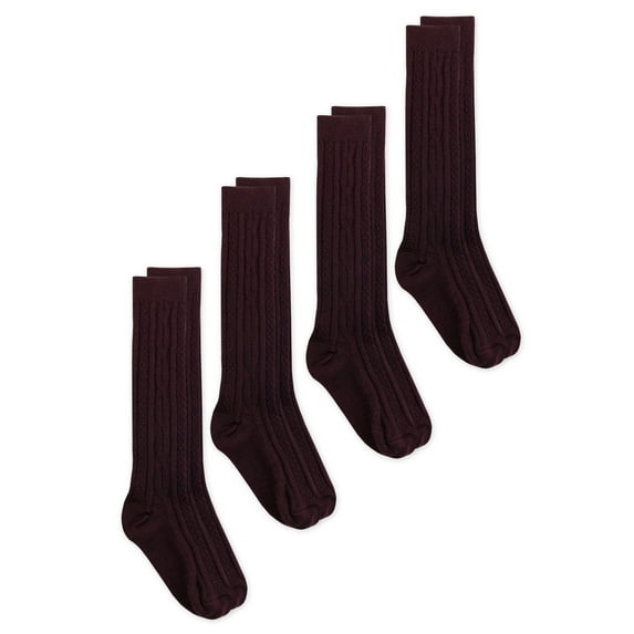 Jefferies Socks Girls Knee High Cable Knit Acrylic School Socks 4-Pack, Sizes 4-14