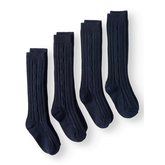 Jefferies Socks Girls Knee High Cable Knit Acrylic School Socks 4-Pack, Sizes 4-14