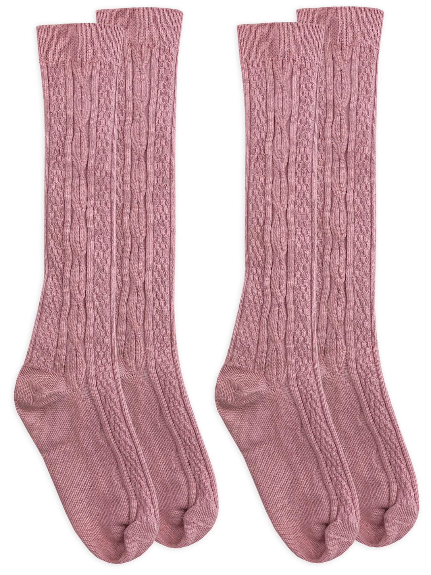 Jefferies Socks Girls Knee High Cable Knit Socks 2-Pack, Sizes XS-M