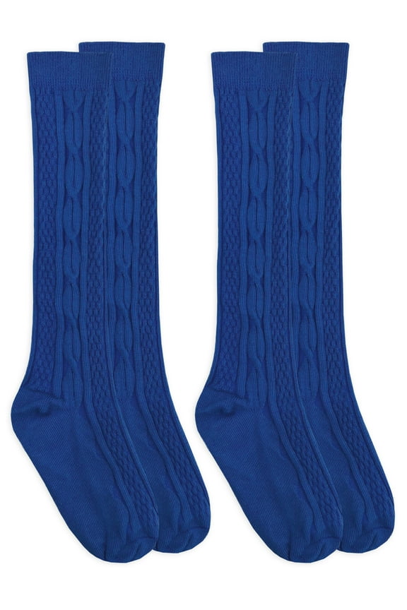 Girls Knee High Cable Knit Socks 2-Pack, Sizes XS-M