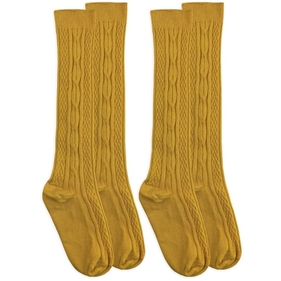 Jefferies Socks Girls Knee High Cable Knit Socks 2-Pack, Sizes XS-M