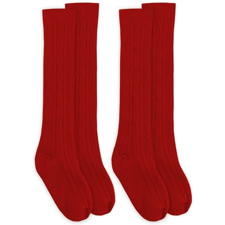 Jefferies Socks Girls Knee High Cable Knit Socks 2-Pack, Sizes XS-M
