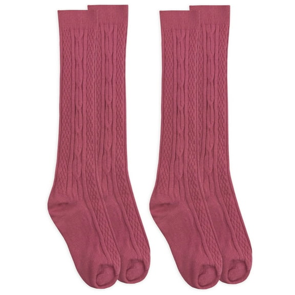 Jefferies Socks Girls Knee High Cable Knit Socks 2-Pack, Sizes XS-M