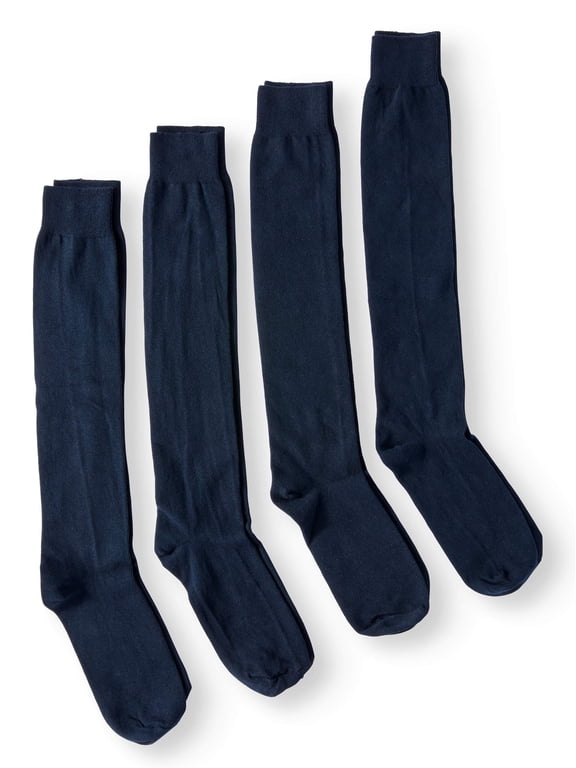 Girls Knee High School Uniform Socks 4-Pack, Sizes 4-14