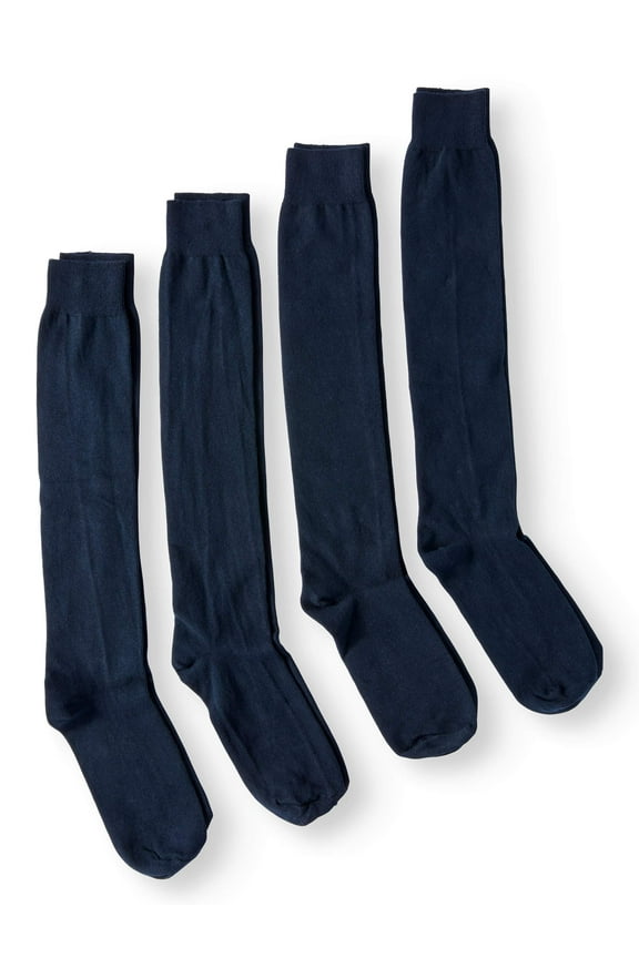 Girls Knee High School Uniform Socks 4-Pack, Sizes 4-14
