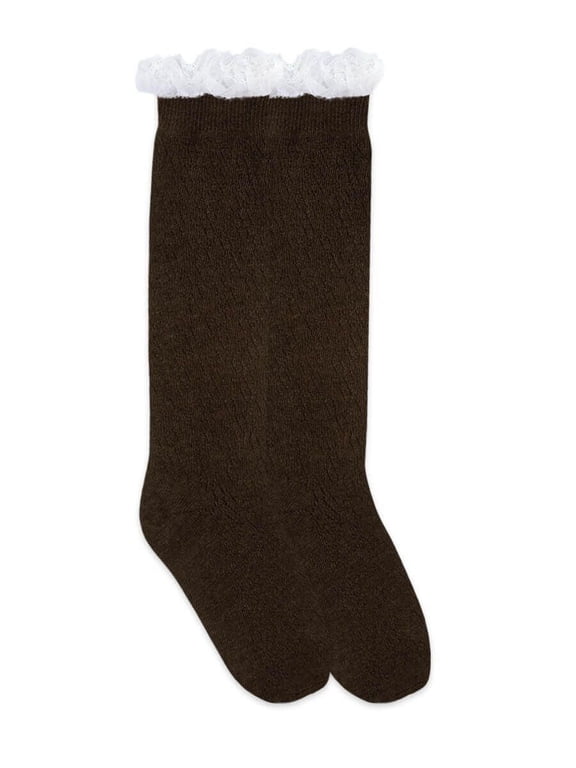 Girls Lace Trim Pointelle Crochet Knit Dress Knee High Socks 1 Pair Pack