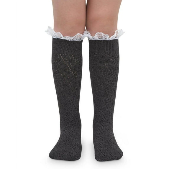 Jefferies Socks Girls Lace Trim Pointelle Crochet Knit Dress Knee High Socks 1 Pair Pack