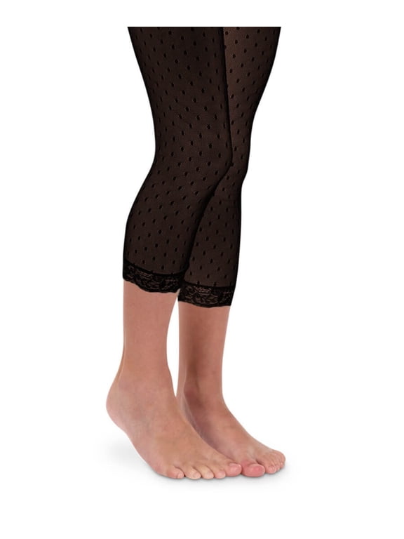 Girls Lace Trim Polka Dot Crop Legging Tights 1 Pack