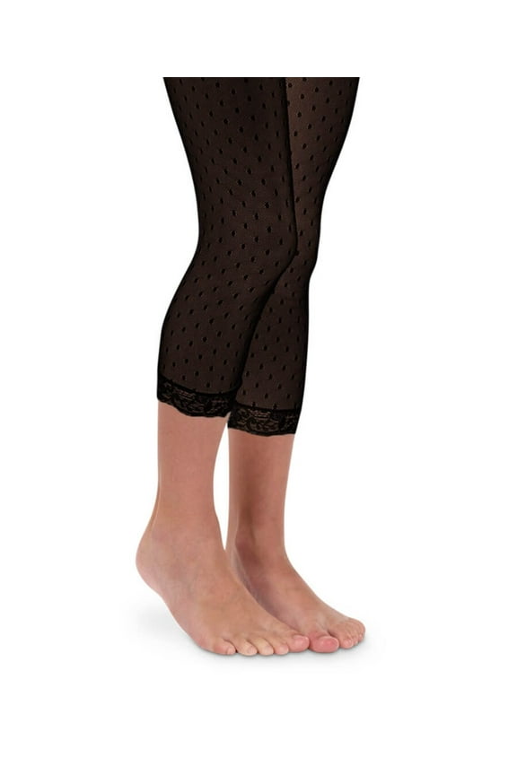 Girls Lace Trim Polka Dot Crop Legging Tights 1 Pack