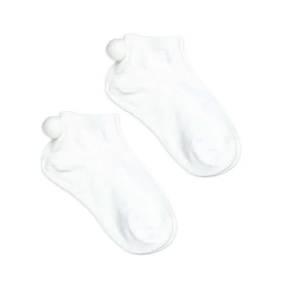 Jefferies Socks Girls Low Cut Pom Pom Socks 2-Pack, Sizes XS-M