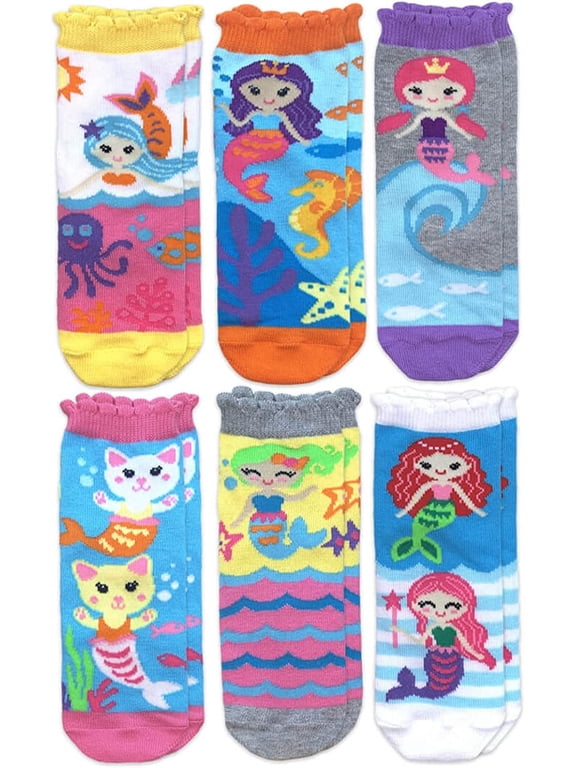 Girls Mermaid Pattern Fashion Crew Socks 6 Pack