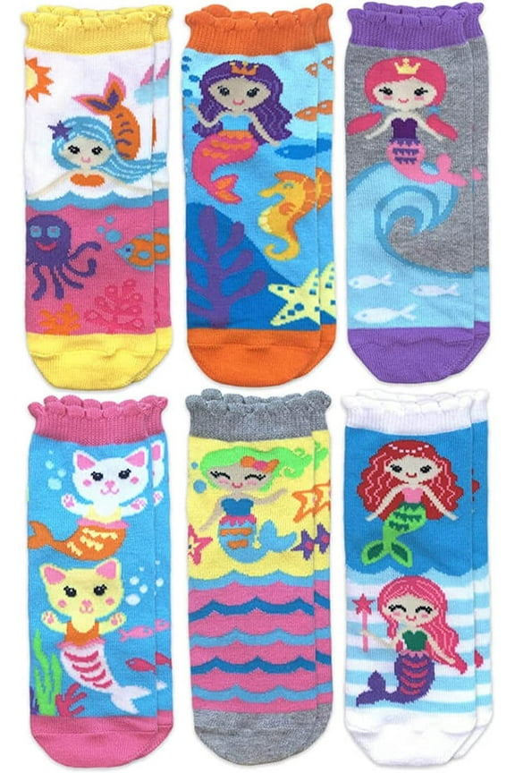 Girls Mermaid Pattern Fashion Crew Socks 6 Pack