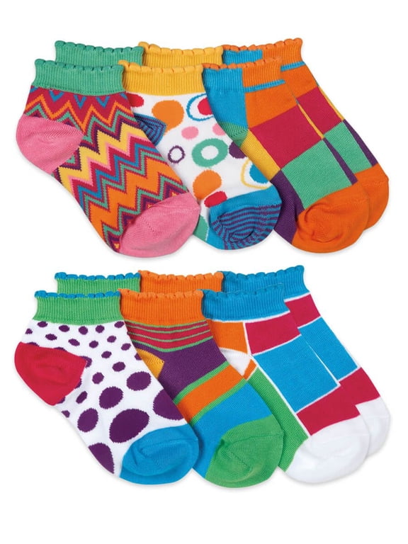 Girls Mod Fashion Pattern Low Cut Socks 6 Pair Pack
