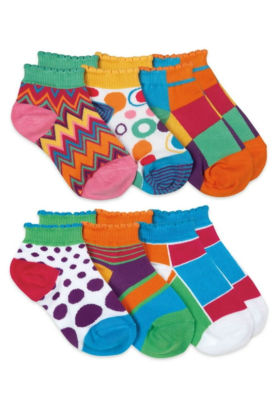 Girls Mod Fashion Pattern Low Cut Socks 6 Pair Pack