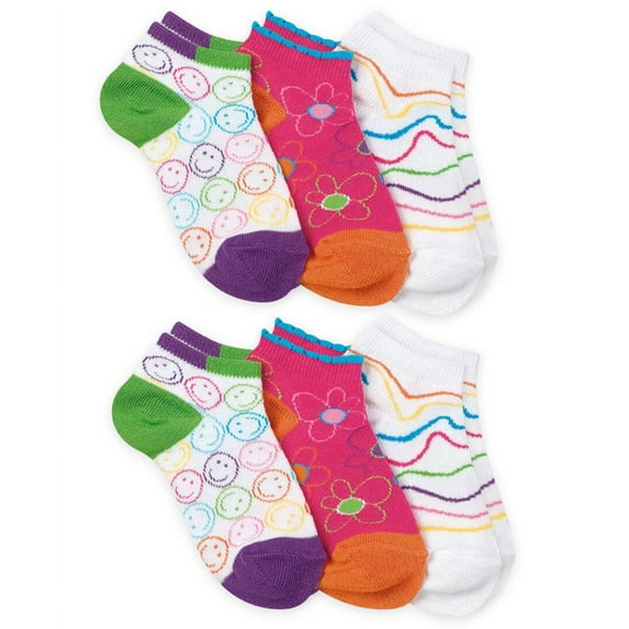 Jefferies Socks Girls Pattern Smiley Face Daisy Flower Stripes Low Cut Socks 6 Pair Pack