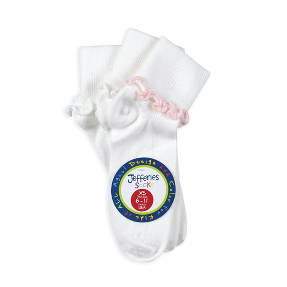 Jefferies Socks Girls Ruffle Ripple Lace Trim Dress Turn Cuff Socks 3 Pair Pack