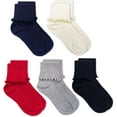 thumbnail image 1 of Jefferies Socks Girls Ruffle Seamless Cotton Turn Cuff Crew Ankle Socks 5 Pair, 1 of 5