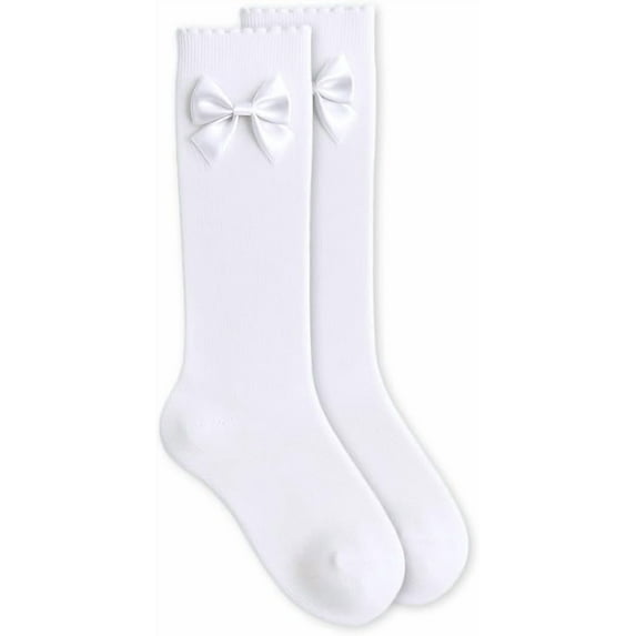 Jefferies Socks Girls' Satin Bow Scalloped Top Cotton Knee High Socks 1 Pair Pack