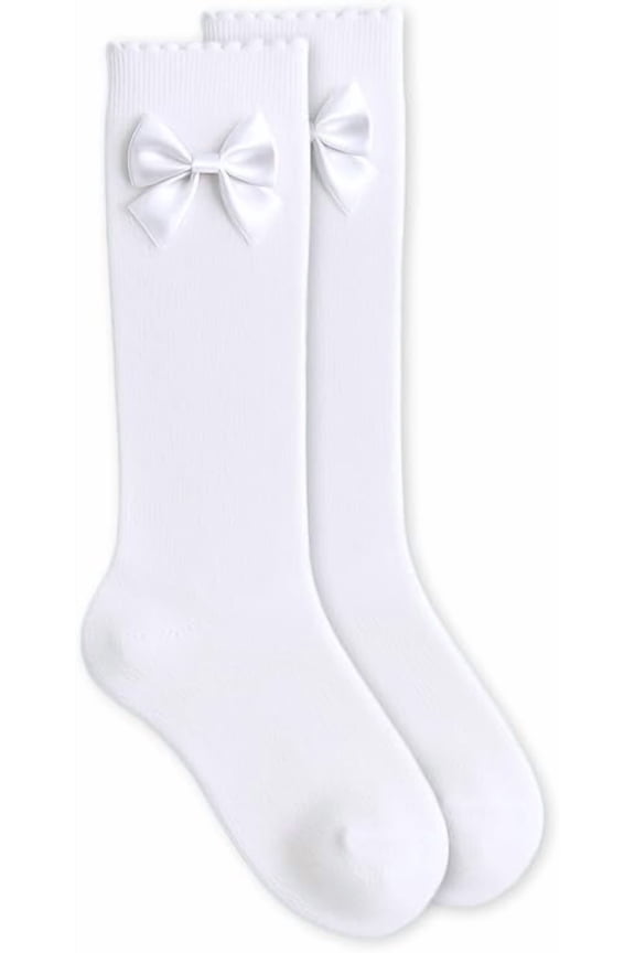 Girls' Satin Bow Scalloped Top Cotton Knee High Socks 1 Pair Pack