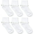 thumbnail image 1 of Jefferies Socks Girls Seamless Ripple Ruffle Lace Trim School Uniform Turn Cuff Socks 6 Pair Pack, 1 of 5