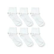 JEFFERIES SOCKS Girls Seamless Ripple Ruffle Lace Trim School Uniform Turn Cuff Socks 6 Pair Pack