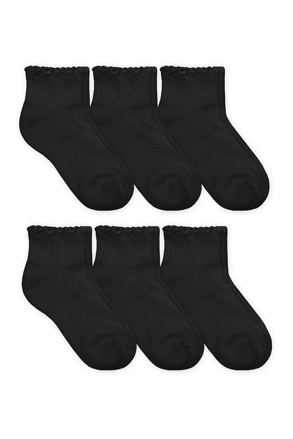 Girls Seamless Ruffle Cotton Sport Quarter Socks 6 Pack