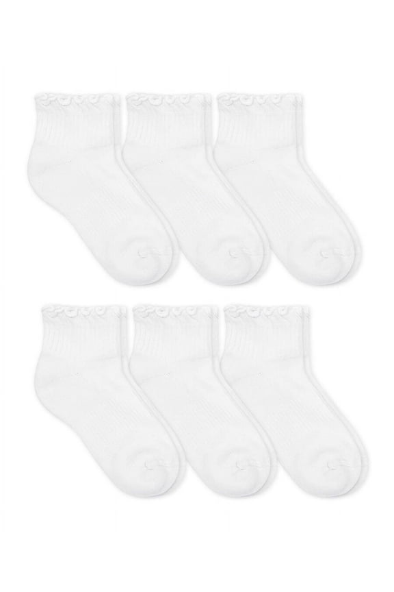 Girls Seamless Ruffle Cotton Sport Quarter Socks 6 Pack
