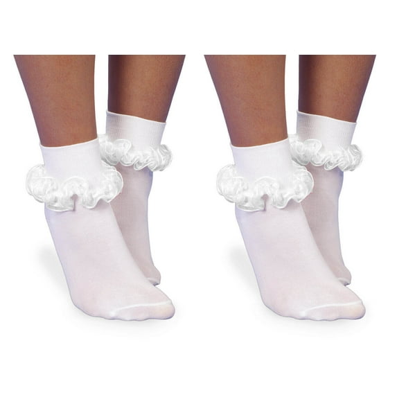 Jefferies Socks Girls Seamless Sheer Ribbon Tutu Trim Turn Cuff Socks 2 Pair Pack