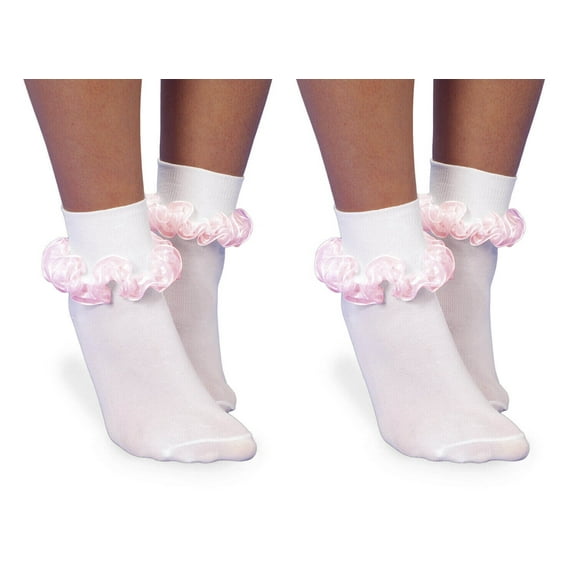 Jefferies Socks Girls Seamless Sheer Ribbon Tutu Trim Turn Cuff Socks 2 Pair Pack