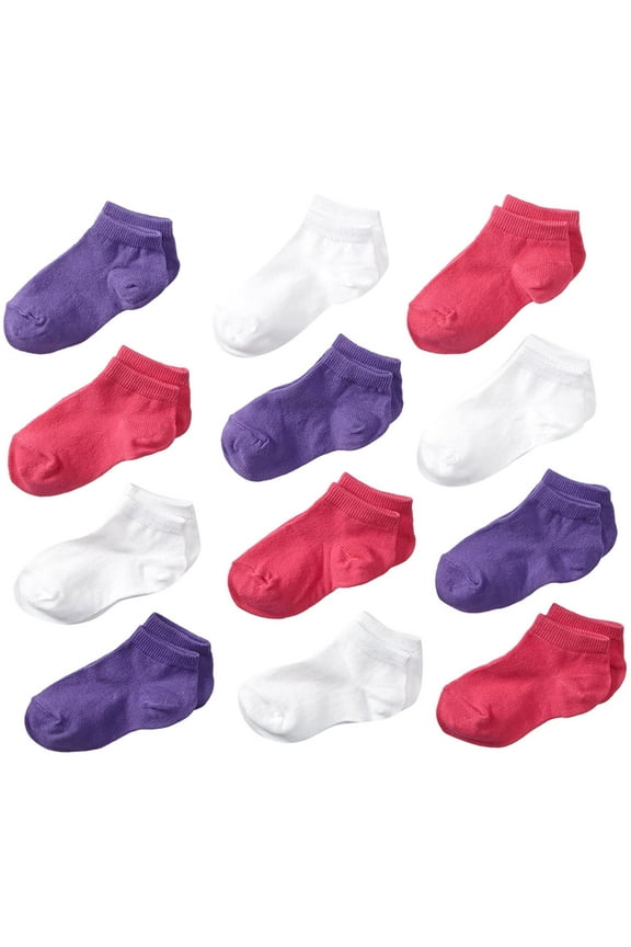 Girls Socks, 12 Pair Low Cut Cotton Ankle Everyday Sport Socks Bulk Value Pack (Little Girls & Big Girls)