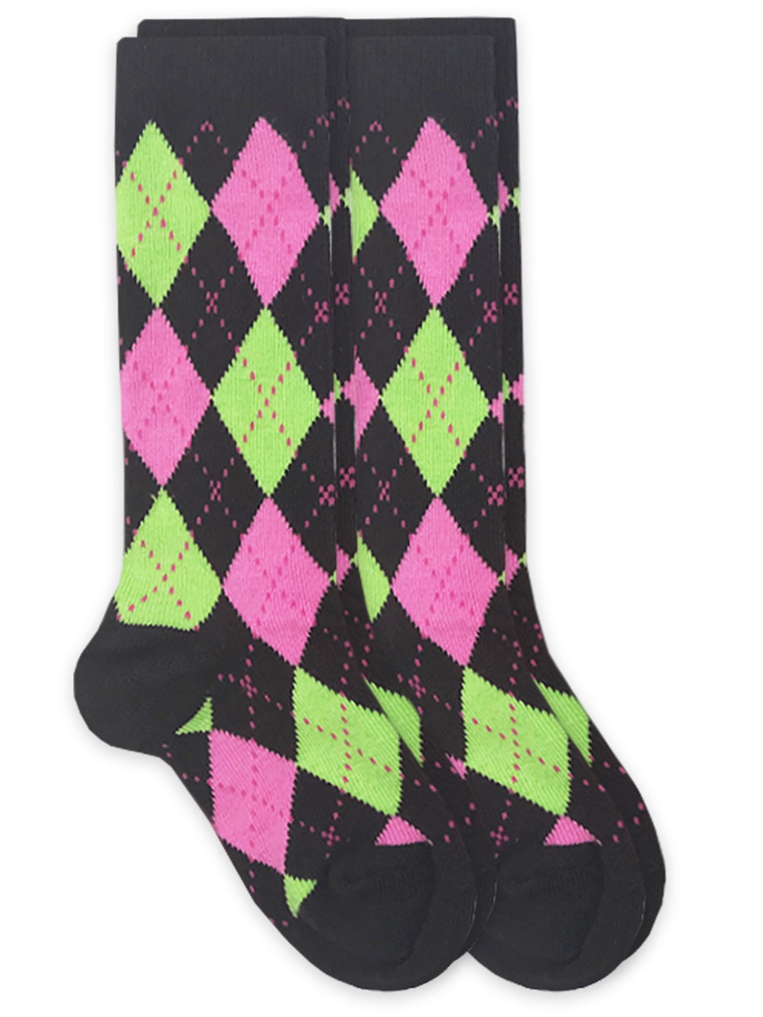 Jefferies Socks Girls Socks, 2 Pack Argyle Pattern Dress Knee High Size Toddler and XS - M