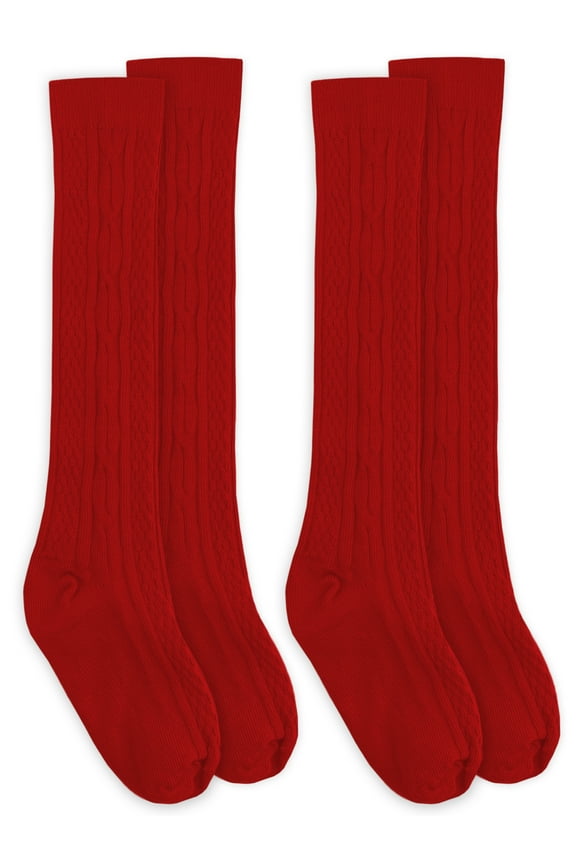Girls Socks, 2 Pack Fashion Cable Knit Knee High Sizes Toddler and XS - M