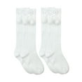 thumbnail image 1 of Jefferies Socks Girls Socks, 2 Pack Knee-High Pom Pom Bow Rib Cotton, Sizes S-L, 1 of 5
