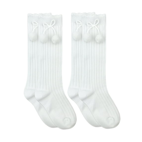 Jefferies Socks Girls Socks, 2 Pack Knee-High Pom Pom Bow Rib Cotton, Sizes S-L