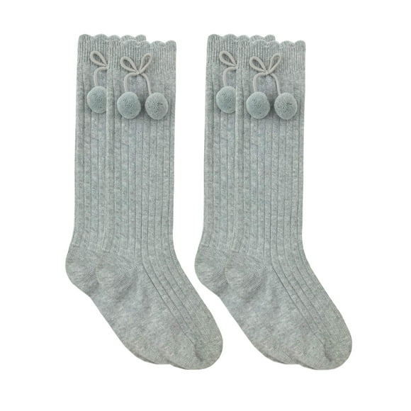 Jefferies Socks Girls Socks, 2 Pack Knee-High Pom Pom Bow Rib Cotton, Sizes S-L