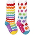 thumbnail image 1 of Jefferies Socks Girls Socks, 2 Pack Rainbow Stripe Polka Dot Fuzzy Slipper Knee High Socks with Grippers (Little Girls & Big Girls), 1 of 2