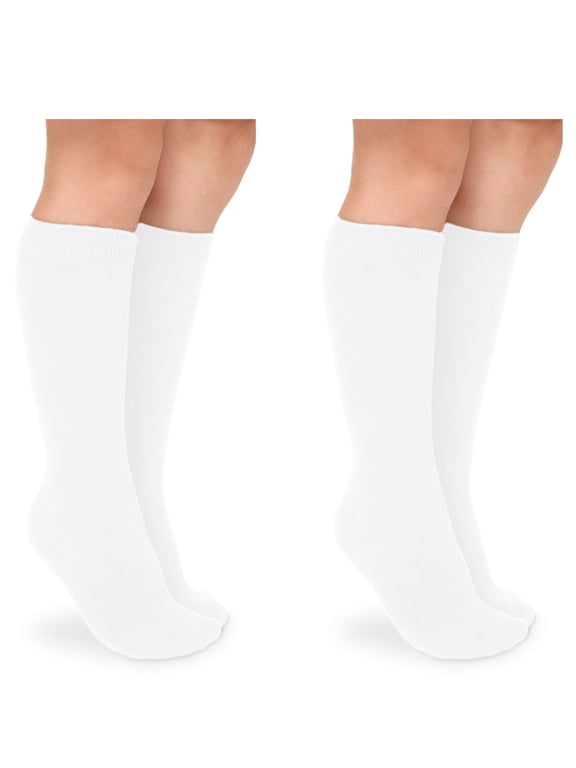 Girls Socks, 2 Pack School Uniform Smooth Toe Cotton Knee High Sizes Toddler and XS - L