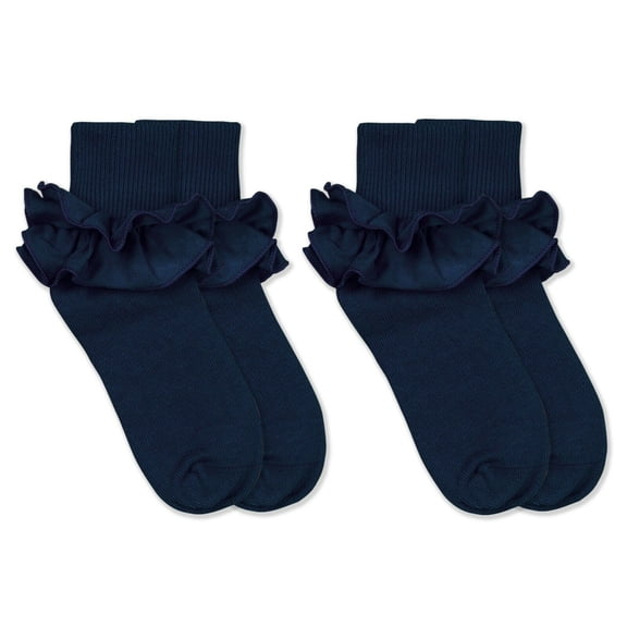 Jefferies Socks Girls Socks, 2 Pair Misty Ruffle Turn Cuff Cotton Socks (Little Girls & Big Girls)