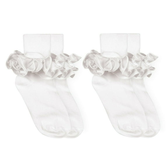 Jefferies Socks Girls Socks, 2 Pair Misty Ruffle Turn Cuff Cotton Socks (Little Girls & Big Girls)