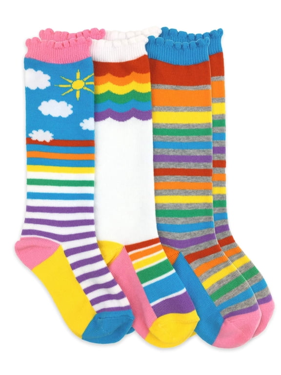 Girls Socks, 3 Pairs Rainbow Pattern Cotton Knee High Socks (Little Girls & Big Girls)