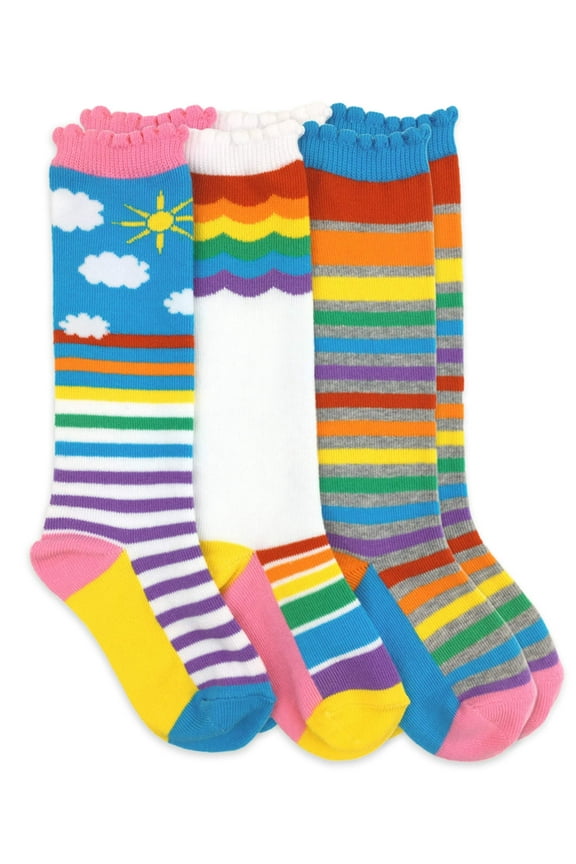 Girls Socks, 3 Pairs Rainbow Pattern Cotton Knee High Socks (Little Girls & Big Girls)