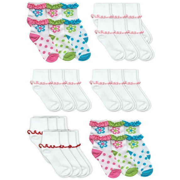 Jefferies Socks Girls Socks, 30 Pack Bulk Wholesale Variety Pattern Socks (Little Girls & Big Girls)