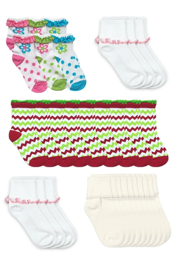 Girls Socks, 30 Pack Bulk Wholesale Variety Pattern Socks (Little Girls & Big Girls)