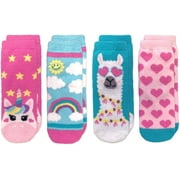Jefferies Socks Girls Socks, 4 Pack Unicorn Rainbow Llama Hearts Fuzzy Slipper Socks with Grippers (Little Girls & Big Girls)