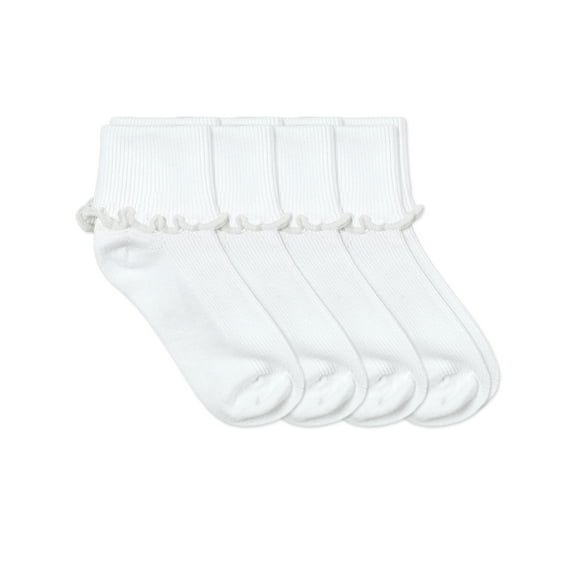 Jefferies Socks Girls Socks, 4 Pairs Ripple Edge Trim Smooth Toe Turn Cuff Socks (Little Girls & Big Girls)